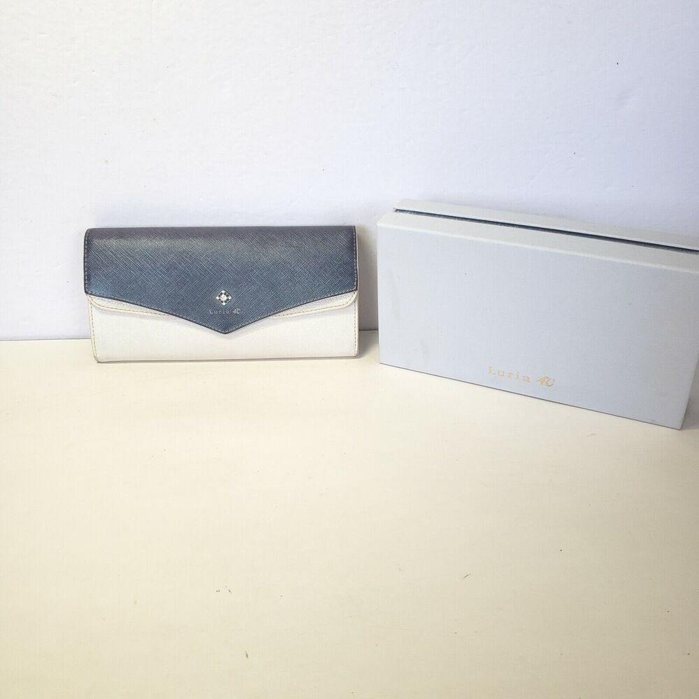 4C Luria Envelope Blue‎ White Saffiano Leather Wallet Clutch Large Continental